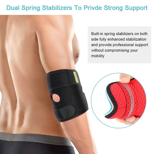Yosoo Health Gear Elbow Brace, Adjustable Elbow Support with Dual-Spring Stabilizer, Elbow Strap for Golfers Elbow, Tennis Elbow, Arthritis, Tendonitis, Sports Injury Pain Relief and Protection