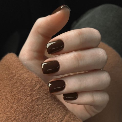 Deep Brown Press on Nails Short,KXAMELIE False Nails Short Square Nails Press ons,Acrylic Nails Glue on Nails Set,Stick on Nails for Women Fake Nails for Girls Daily Wear in 24PCS