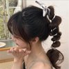 3 PCS Bowknot Braided Telephone Wire No Damage Black White Silver Pearl Ribbon Hair Bands Elastic Spiral Coil Hair Ties Phone Cord for Women Elegant Ponytail Holder Accessories