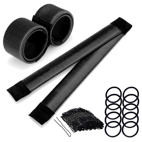 Hair Bun Maker, French Twist Hairstyle Tool DIY Women Girls Donut Doughnuts Hair Crown Shapers (2 Pack, Small Size, Black)