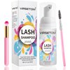 Vemofoper Lash Shampoo for Lash Extensions, Eyelash Extension Cleanser 60ml + Rinse Bottle + Brushes, Lash Bath for Eyelash Extensions, Lash Cleaner, Paraben & Sulfate Free, Salon and Home Use