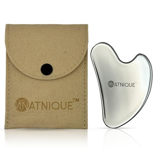 Stainless Steel Gua Sha - Metal Gua Sha Facial Tool. Firm Face Muscles, Reduce Puffiness, Facial Tension, Helps Lymphatic Drainage. GuaSha Beauty Tool for Body Neck Eyes. Massager with Travel Pouch