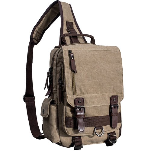 mygreen Men's Unbalance Chest Bag Multipurpose Backpack Crossbody Shoulder Bag Khaki