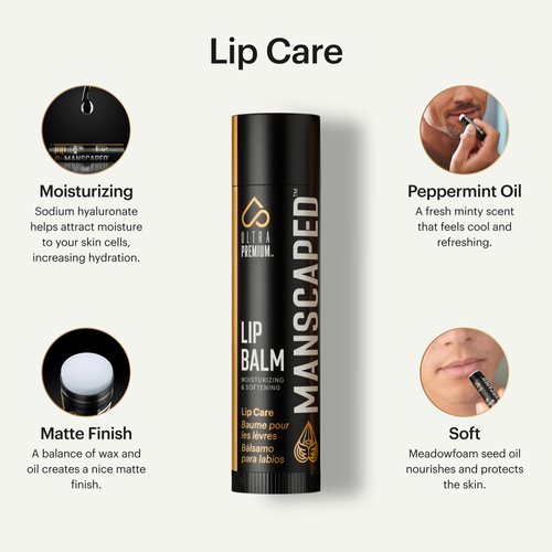 MANSCAPED® Moisturizing and Soothing Lip Balm, Infused with Vitamin E, Peppermint Oil, and Eucalyptus Oil for Chapped Lips, Matte Finish (3-Pack)