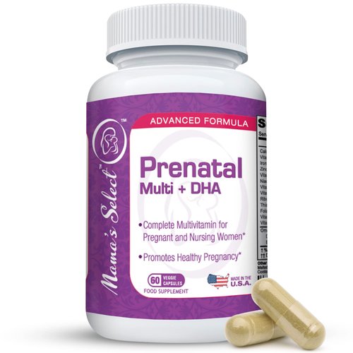 Mama's Select Prenatal Vitamins for Women with Iron, Vitamin D, DHA, and Folic Acid for Pregnant Women, Methyl Folate Safe for MTHFR - Slow-Release Supplement, Gentle on Stomach, 60 Veggie Capsules