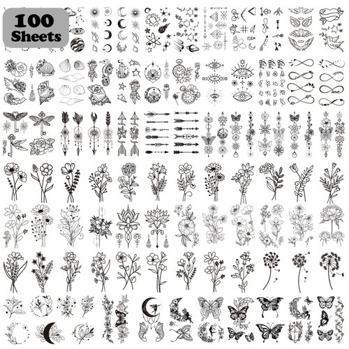 Cerlaza 100 Sheets Temporary Tattoos for Women Adult, 420 Mixed Styles Tiny Branch Fake Tattoo Stickers that Look Real and Last Long, Realistic Henna Tattoo for Girl Body Art Sticker