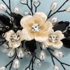 Teyglen Crystal Bridal Hair Clip Wedding Flower Rhinestone Hair Clips Handmade Pearls Crystal Hair Pieces Barrette Wedding Hair Accessories for Bride Floral Black Flower Headpieces for Women Girls