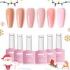 FZANEST Gel Nail Polish Jelly Nude Set,Sheer Natural Milky Pink 6 Colors Gel Polish Nail Kit Soak Off LED UV Varnish Nail Art Manicure Kit