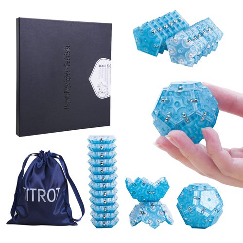 Magnetic Fidget Toy for Adults, 12-Piece Set Magnet Fidget Sphere, Creative Office Decor, Pentagons Magnetic Sensory Desk Toy for Stress Relief & Anxiety, Great Gifts Idea for Adults - Sky Blue
