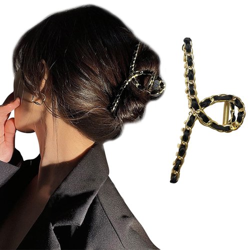 Black Braided Chain Hair Claw Jaw Comb Metal Hair Catch Barrette Ponytail Holder Hair Grips Hair Pins Hair Slide Stylish for Women Girl Hair Jewelry Accessories