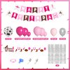Amandir 108Pcs Western Cowgirl Birthday Party Decorations, Retro Horse Rodeo Party Supplies Backdrop for Girls Hot Pink Silver Balloon Garland Arch Kit Birthday Banner Horse Garland Cake Toppers