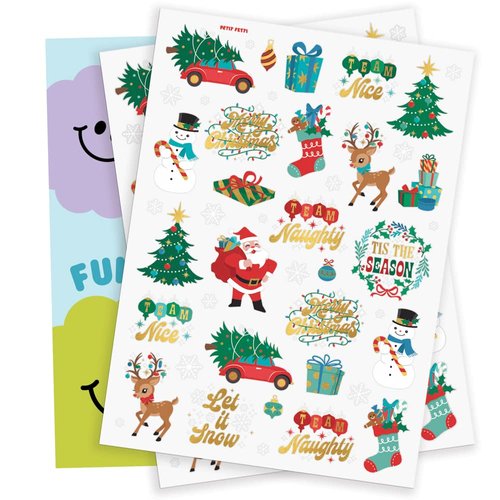 xo, Fetti Christmas Decorations Temporary Tattoos for Kids - Merry Christmas Party Favors, Stocking Stuffer, Christmas Eve Gift, Xmas Tree + Lights, Santa, + More