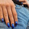 SXVME Metallic Blue Chrome Press on Nails Medium Almond,Mirror Effect Metallic Nails Press ons,Cute Gel Glue on Nails Stiletto,Flashy Stick on Nails for Women,Thick False Nails for Home DIY in 24 PCS