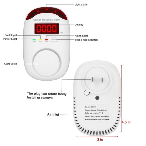 Carbon Monoxide Detector Plug in - Hembisen Portable Carbon Monoxide Detector for Travel,Plug in CO Detector with Digital Display for Apartment/Home/Kitchen,Easy to Read & Install