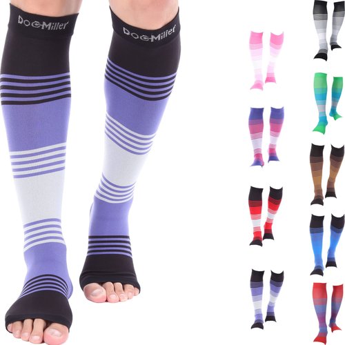 Doc Miller Open Toe Compression Socks Women and Men 20-30mmHg, Toeless Compression Socks Women, Support Shin Splints, Calf Recovery, Varicose Veins, 1 Pair