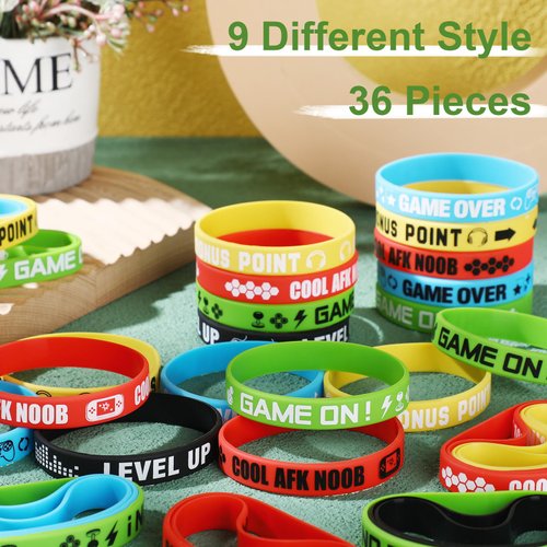 Libima 36 Pcs Video Game Bracelets Gamer Party Favors Game Party Bracelets Video Game Silicone Bracelets Rubber Wristbands for Gamer Multicolor Gaming Party Wristbands Supplies for Gamer Party Decor