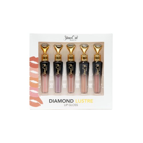 StansOut Diamond Lustre Lip Gloss Bundle - 5 Pack - New Exquisite Packaging - Fancy Warm, Light, Pink, Sugar, Bare - Vitamin E & Argan Oil Infused - Long-Lasting Lustrous Shine - Hydrating Formula
