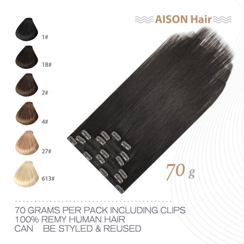 Aison Dark Brown Clip in Hair Extensions Real Human Hair 70G Remy Human Hair Clip in Extensions Soft Silky Straight for Women 7pcs 16clips 18 Inch Brown Hair Extensions