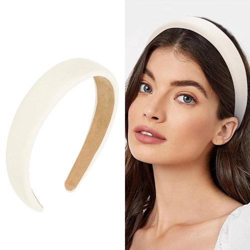 Wecoe White 1.2 Inch Headband for Women and Girls, PU Leather Non Slip Fashion Hair Band, Hair Accessories for Costume, Party, Everyday, Holiday, Under 10 Birthday Gift