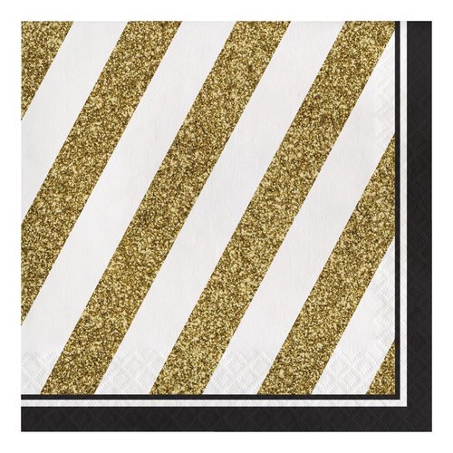 Creative Converting Luncheon Napkins, 6.5" x 6.5", Black and Gold