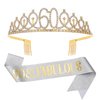 Sliver Gold 60 & Fabulous Sash & Rhinestone Tiara Set, 60th Birthday Gifts for Women, Birthday Sash/Tiara for Women's 60th Birthday Party Decoration(Sliver 60th)