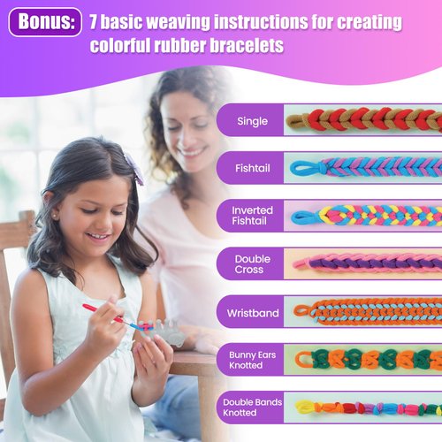 FUNiOi Kids Art and Craft Kit, Rubber Band Bracelet Make Toy, Cat Weaving Comb, 1000+ Colorful Hair Ties, DIY, Organizer Case, Gift for Girls 7-12 Years