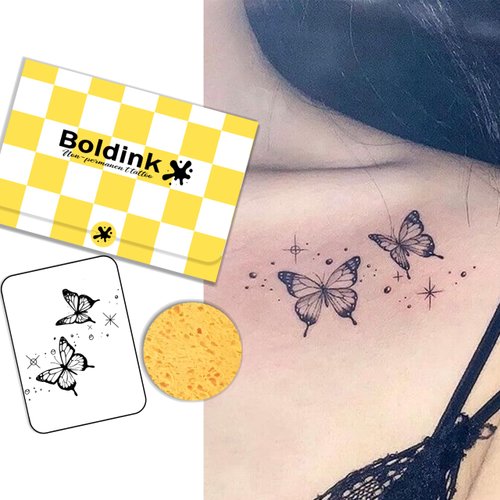 Boldink Semi-permanent tattoos, realistic fake tattoos, last 7-15 days, waterproof non-reflective temporary tattoo stickers, cruelty-free, uniquely designed exquisite packaging（Butterfly 8）