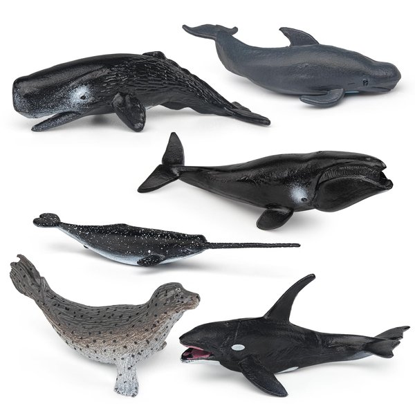 BRETOYIN Mini Fish Figurines Set 6PCS Whale Bath Toys Figure Whale Ornament for Kids Toddlers Preschool Educational Playset