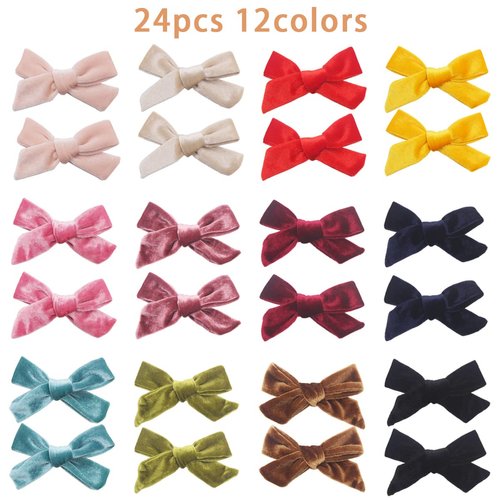 Yxiang 24PCS/12Pairs Baby Girls Hair Clips 4Inches Velvet Hair Bows Solid Color Fully Lined Non Slip Barrettes Hair Accessories for Toddler Little Girl School Kid (12 Colors)