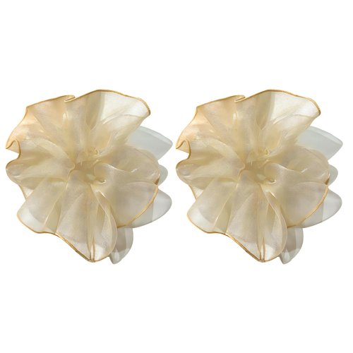 2 Pack Shiny Fluffy Dance Bun Organza Hair Scrunchies for Womens Bun Covers Headdress Ties Ponytail Bun Holders Hair Donut for Performance,Dance,Cheer,Party Favors (Light Yellow)
