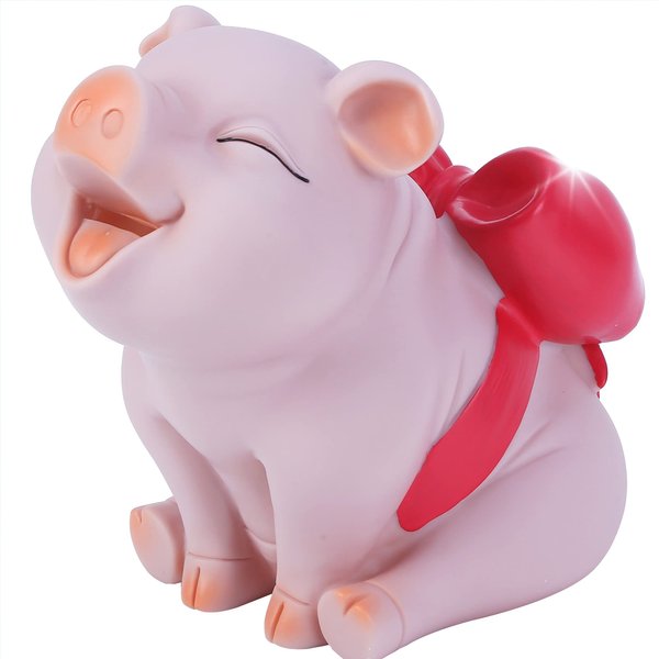 Piggy Bank with Red Bow-Knot, H&W Lovely Pig Coin Bank, Creative Shatterproof Gift Money Bank, Can Store 1000 Coins