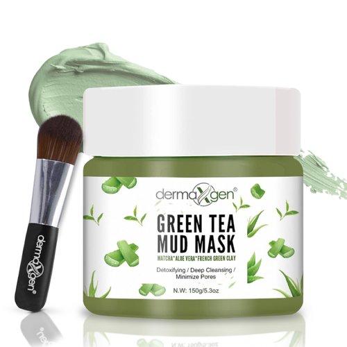 DERMAXGEN All-Natural Organic Face Masks - Green Tea Face Mask: Acne Treatment, Skin Pigmentation Corrector, Blemish Clearing, Detoxifying with Bentonite Clay - Good for All Skin Types