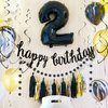 Black Happy Birthday Banner Decoration Kit, Black Glittery Birthday Banner Circle Dots Garland with Black Silver Hanging Swirls for Birthday Baby Shower Party Decorations Supplies, Pre-Strung