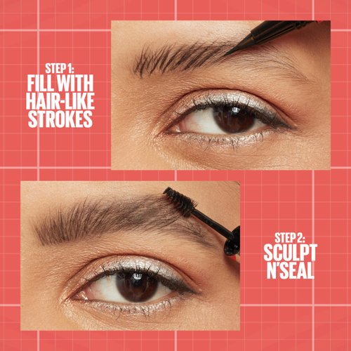 Maybelline Build-A-Brow 2-in-1 Brow Pen and Sealing Brow Gel, Eyebrow Makeup for Real-Looking, Fuller Eyebrows, Medium Brown, 1 Count