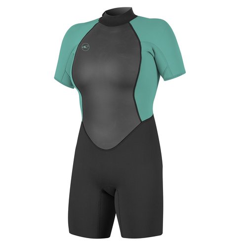 O'Neill Women's Reactor-2 2mm Back Zip Short Sleeve Spring Wetsuit, Black/Light Aqua, 6