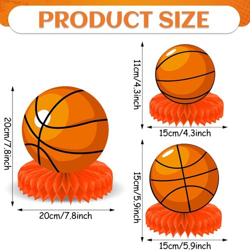 QOUBAI 12 Pcs Basketball Party Decorations Basketball Honeycomb Centerpieces Sports Themed Table Decorations Sports Tabletop Honeycomb Ornaments for Boys Birthday Baby Shower Party Supplies Decor