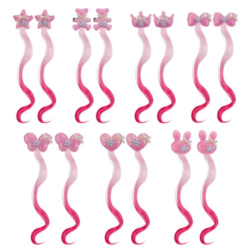 14 PCS Gradient Curly Hair Clip, Hair Clips for Girls, 13in Rainbow Hair Extensions for Kids, Curly Clip in Hair Extensions for Toddler Kids Girls Ponytails Accessories (Red)