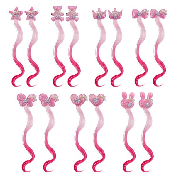 14 PCS Gradient Curly Hair Clip, Hair Clips for Girls, 13in Rainbow Hair Extensions for Kids, Curly Clip in Hair Extensions for Toddler Kids Girls Ponytails Accessories (Red)