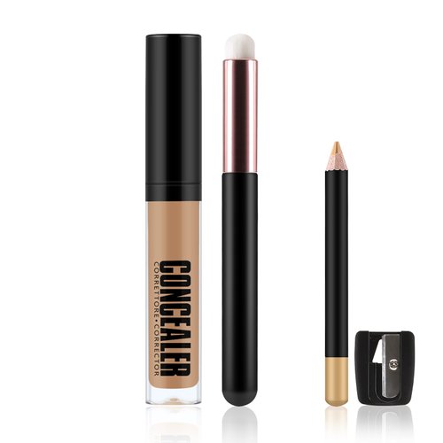 Apooliy 2-in-1 Concealer Pencil and Liquid Concealer,Full Coverage Concealer with Brush and Sharpener,Waterproof Concealer Stick for Dark Circles,Blemishes,Acne,Freckles