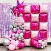 Hot Pink Square Foil Balloon Wall,25Pcs Double Sided Balloon Backdrop Helium Mylar Balloon Tunnel Arch Garland Kit for Birthday Bridal Anniversary Baby Shower Party Decorations