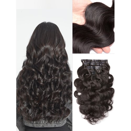 LUVME HAIR Human Hair Extensions Fullness with 1 Pack, 135g 9pcs Body Wave Natural Black Clip in Hair Extensions 100% Real Soft Human Hair Black Hair Extensions 16 Inch