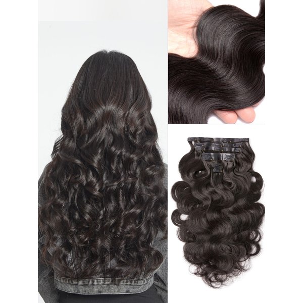 LUVME HAIR Human Hair Extensions Fullness with 1 Pack, 135g 9pcs Body Wave Natural Black Clip in Hair Extensions 100% Real Soft Human Hair Black Hair Extensions 16 Inch