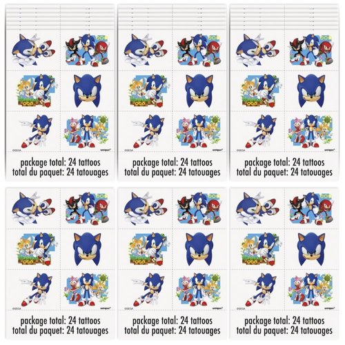 Multicolor Sonic the Hedgehog Tattoos - (24 Count) - Fun & Vibrant Temporary Tattoos, Perfect for Parties and Events
