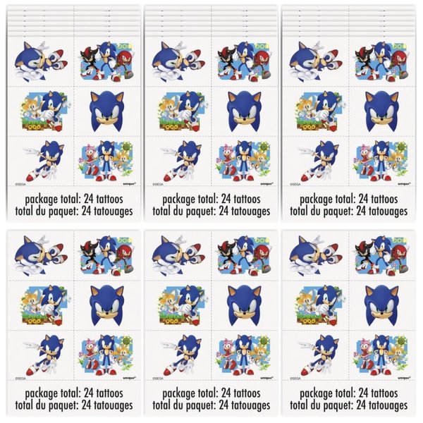 Multicolor Sonic the Hedgehog Tattoos - (24 Count) - Fun & Vibrant Temporary Tattoos, Perfect for Parties and Events