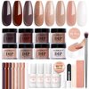 AZUREBEAUTY Dip Nails Powder Starter Kit 8 Colors with Nail Sticks, Nude Brown Giltter Shimmer Set, Nail Art Base Glossy Matte Top Coat Activator Essential Liquid Manicure DIY Salon 30 PCS