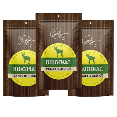 Jerky.com Original Venison Jerky 3-Pack - Exotic Jerky High Protein, Gluten-Free, All-Natural Exotic Snack - Premium Wild Game Meat - Perfect for Hiking, Camping, and On-the-Go 1.75oz (Pack of 3)