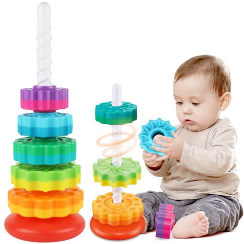 GKKBSJ Baby Spinning Stacking Toys for Toddlers 1-3, Spinner Ring Stacker, Montessori Toys for Babies 6-12-18 Months, Autism Sensory Toy, 1 2 3 Year Old Girl or Boy Christmas Birthday Gifts