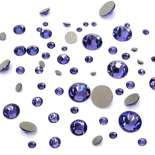 Tanzanite (539) Purple Violet 144 pcs Austrian 2058/2088 Crystal Flatbacks Purple Rhinestones Nail Art Mixed with Sizes ss5, ss7, ss9, ss12, ss16, ss20, ss30 Made in Austria Crystal-Wholesale