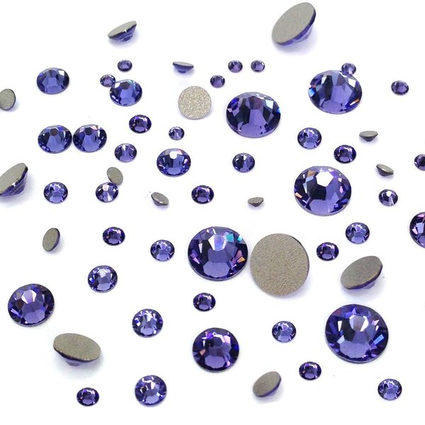 Tanzanite (539) Purple Violet 144 pcs Austrian 2058/2088 Crystal Flatbacks Purple Rhinestones Nail Art Mixed with Sizes ss5, ss7, ss9, ss12, ss16, ss20, ss30 Made in Austria Crystal-Wholesale