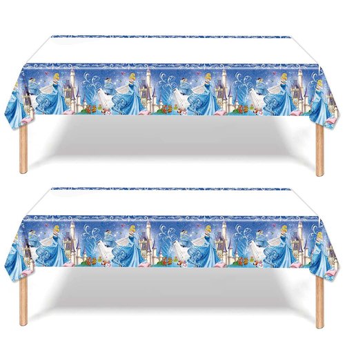 Omto 2pcs Cinderella Tablecloth Disposable Tablecover Birthday Party Supplies and Decorations for Kid Boy Baby Shower Rectangle Tables 70"X42",2 Pack